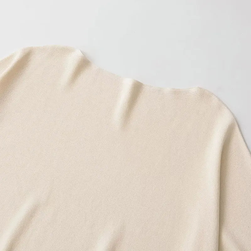 TFAFXY 2026 Spring Casual Women Knit Solid Long Sleeve Chic Beige Bat Sleeve Loose Fashion Sweater