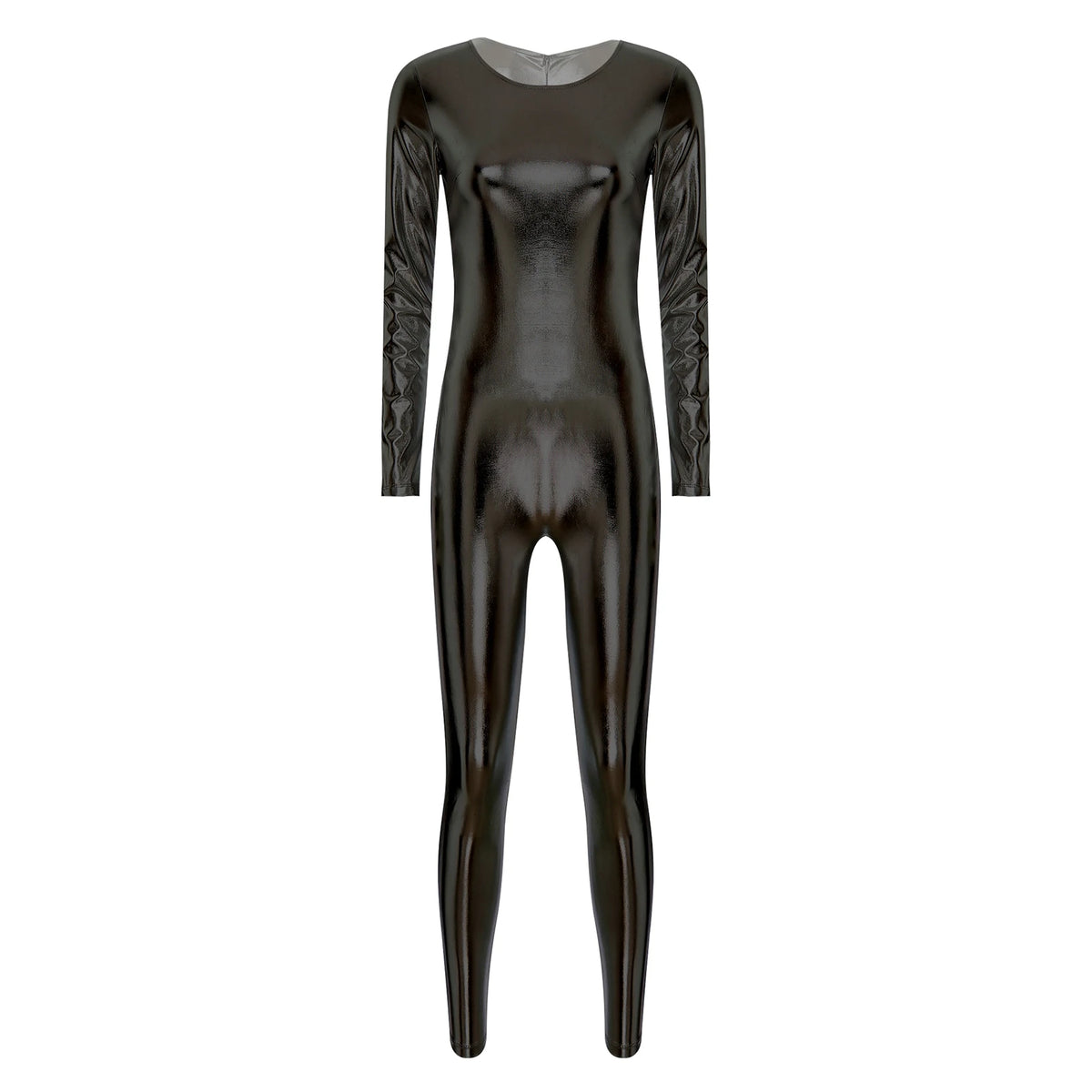 Womens Metallic Shiny Bodysuit Clubwear Long Sleeve Slim Fit Full Body Jumpsuit Nightclub Rave Party Musci Festival Costumes