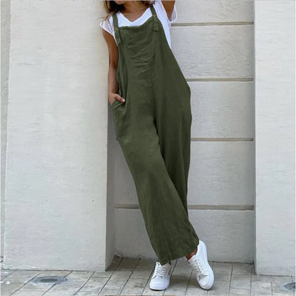 Summer 2025 Women's Loose Jumpsuit Solid Color Rompers Pocket Spring Fashion High Street Casual Versatile Overalls