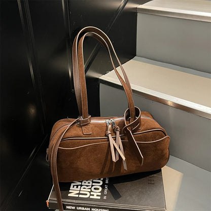 2026 Autumn Winter Latest Commute Shoulder Bags For Women PU Suede Pure Color Large Capacity Boston Bag Luxury Designer Handbags