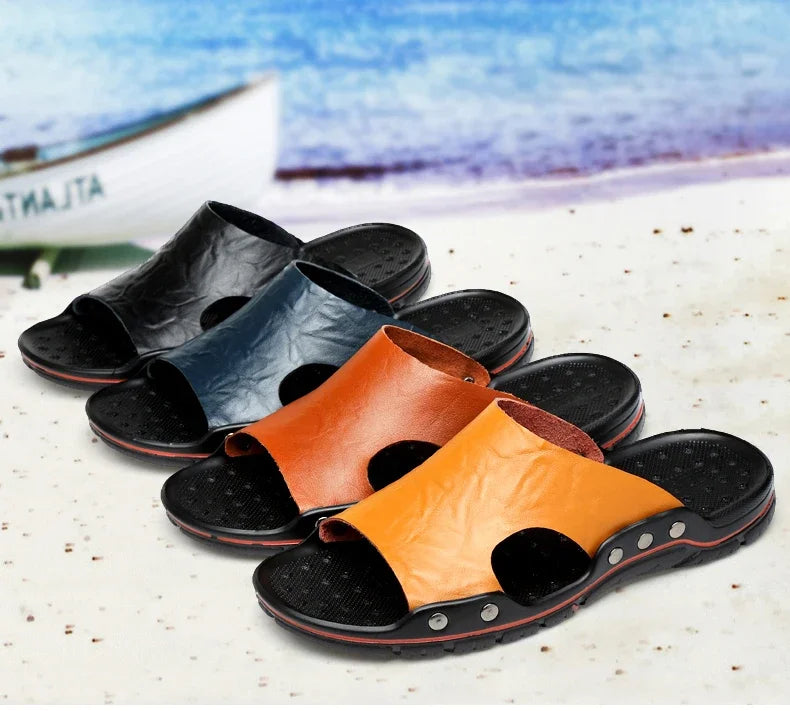 Men Summer Slippers Breathable Luxury Sandals Shoes Beach Classics Leather Mens Slippers Outdoor Flip Flop Indoor Slides Man