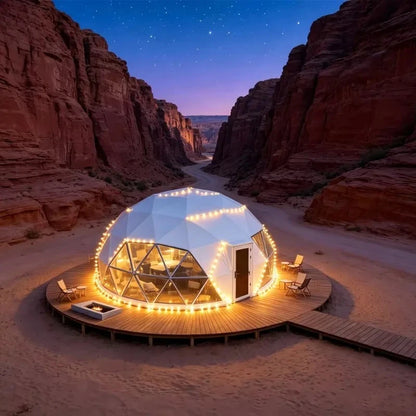 Luxury Modern Geodesic Dome Tent, PVC Canvas Cover Four‑Season Double‑Layer Waterproof for Outdoor Glamping Camping