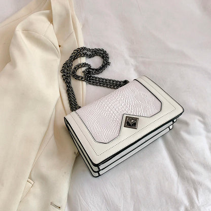 Leather Shoulder Bag Chain Purse for Women - Fashion Crossbody Bags Vintage Snake Print Underarm Bag Square Satchel Handbag