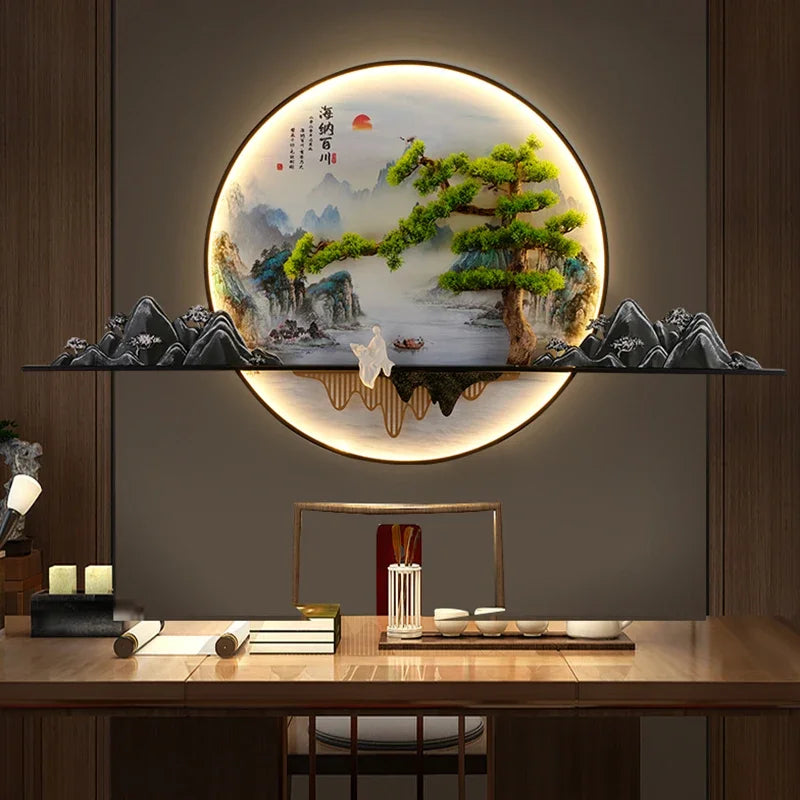 TINNY Modern LED Wall Picture Light Inside Creative Chinese Pine Landscape Mural Sconces Lamp for Home Living Bedroom Study