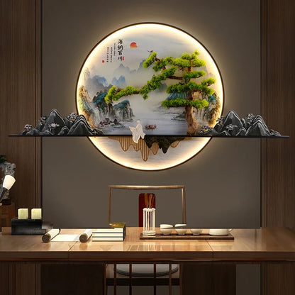 TINNY Modern LED Wall Picture Light Inside Creative Chinese Pine Landscape Mural Sconces Lamp for Home Living Bedroom Study