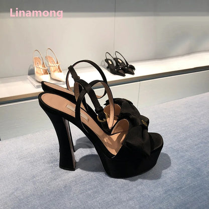 Slik Butterfly-knot Platform Fashion Sandals For Female Women Round Toe Luxury Elegant Design Ankle Buckle Strap Sexy Shoes
