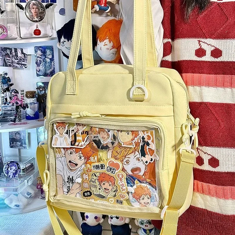 New Kawaii Ulzzang Itabag Girls Simple High Quality Nylon Shoulder Bag With Display Plate Crossbody Bags College Student Ita Bag