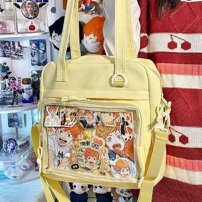 New Kawaii Ulzzang Itabag Girls Simple High Quality Nylon Shoulder Bag With Display Plate Crossbody Bags College Student Ita Bag