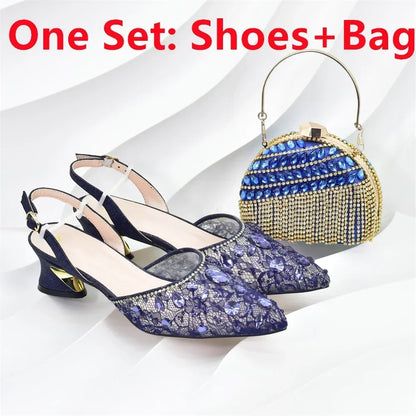 New Arrival African Wedding Shoes and Bag Set with Rhinestone Italian Design Shoes with Matching Bags Nigerian Lady Party Pumps
