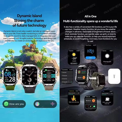 2026 New Military Outdoor Smart Watch Men's GPS Flashlight Bluetooth Call 2.01" AMOLED Screen 3ATM Waterproof Sports Smartwatch