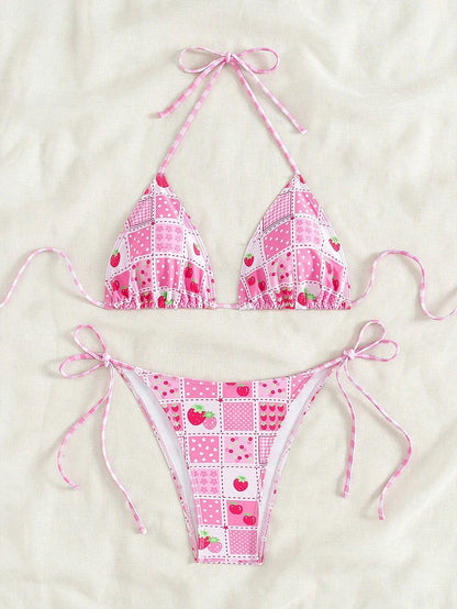 Swimsuit 2026 Female Micro Bikini Women Swimwear Summer Beachwear Women's Bathing Suit Floral Print Neck Halter Thong Bikini Set