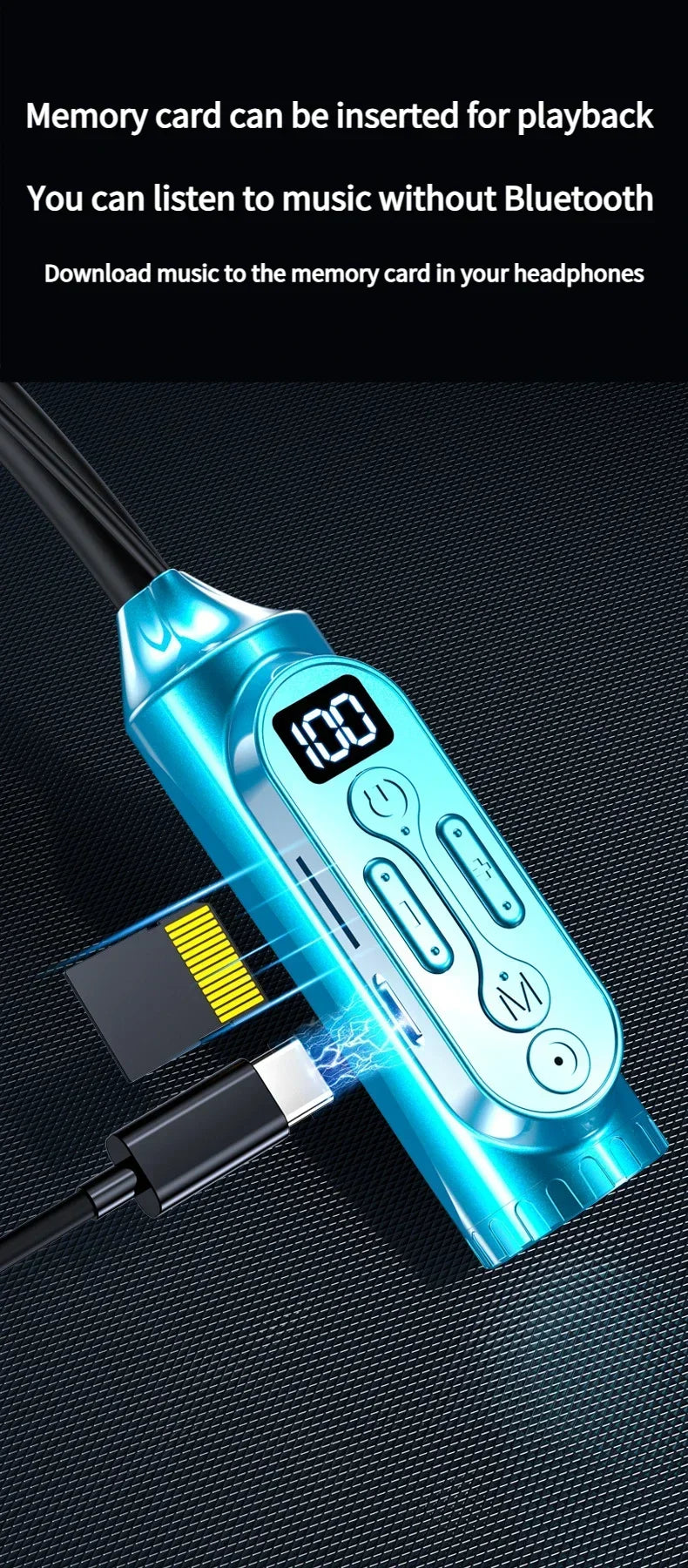 Earphones 12000mAh In-ear/Semi-in-ear Bluetooth Headset Magnetic Switch Pause Play Neck Hanging Dual Device Connection Earbuds