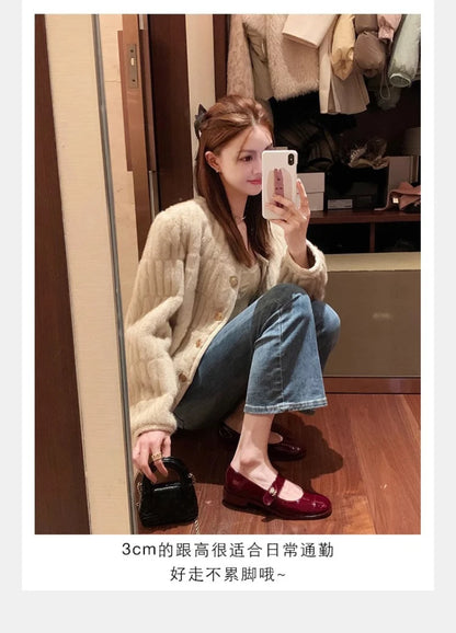 Women Two Tone Mary Jane Shoes 2026 New Patent Leather Buckle Strap Low Heel Casual Shoes For Office And Daily Wear Elegant