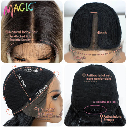 Magic Synthetic Lace Front Wigs For Women 30" Long Body Wave Lace Wig Ombre Blonde Highlight Cosplay Wigs Heat Resistant