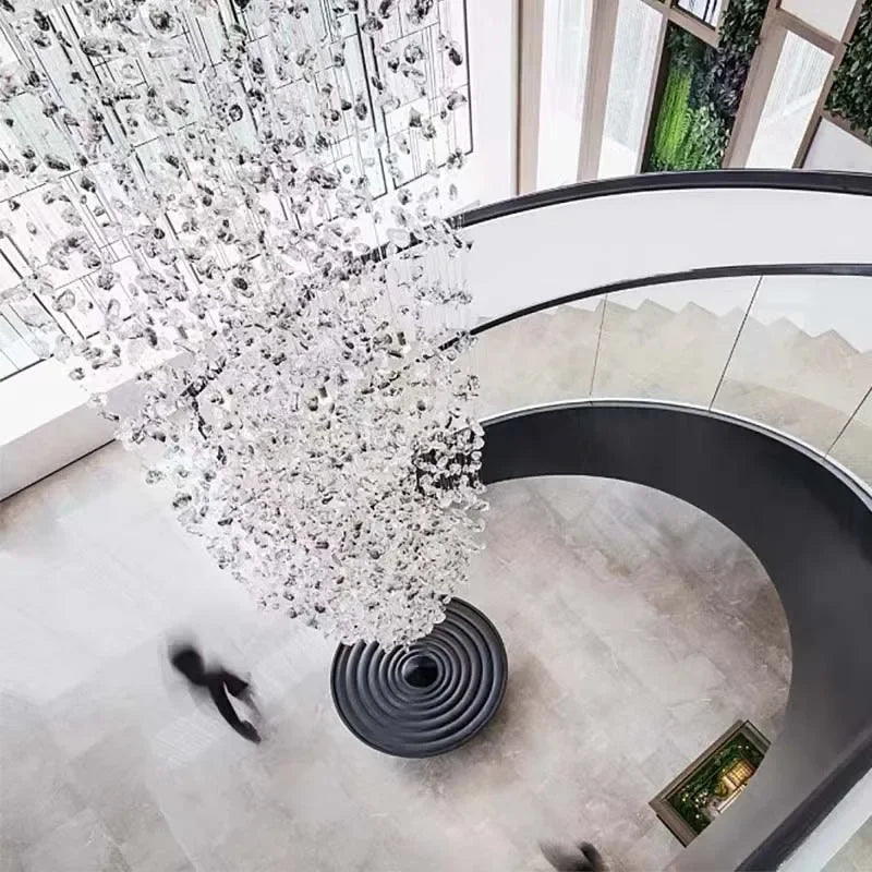 Crystal Stone Hanging Lamp Large Luxury Led Chandelier Staircase Living Room Light Fixture Long Hallway Lobby Indoor Home Lustre