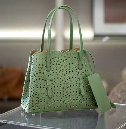 Brand Designer Luxury High Quality Mini Cowhide Shoulder Handbags 2025 Hollow Fashion Large Capacity Genuine Leather Bucket Bag