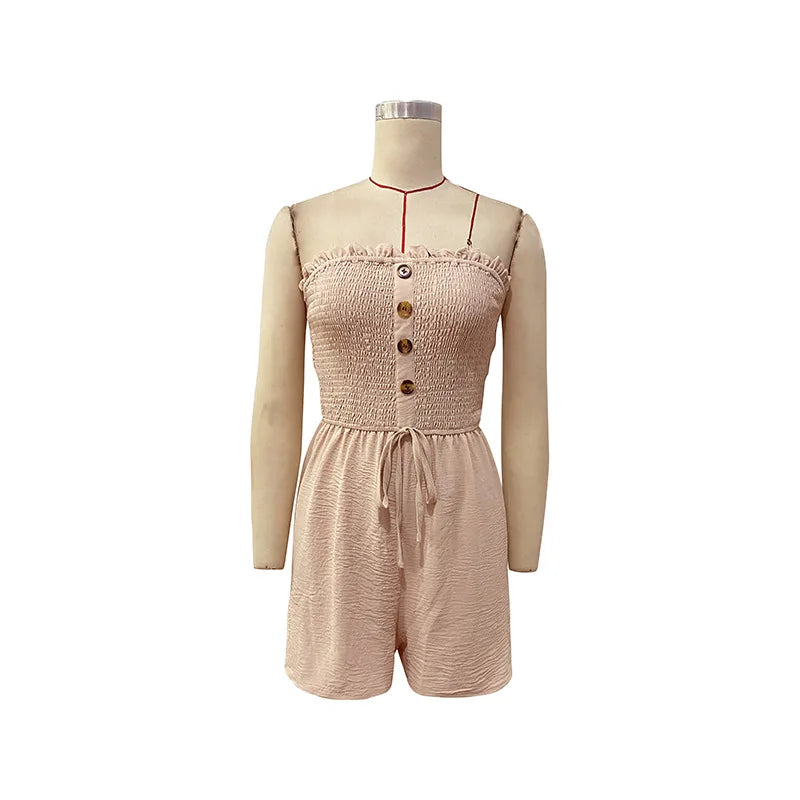 Summer Leisure Vacation, European and American Solid Color High Waist Design, Strapless Jumpsuit Shorts