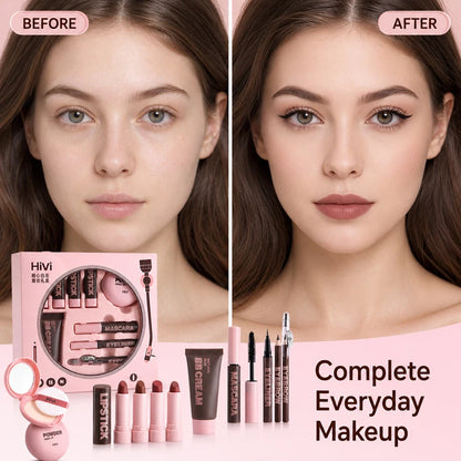 9PCS Makeup Gift Set for Women, All-in-One Lipstick Mascara Eyeliner BB Cream Powder Compact, Travel Beauty Kit for Beginners