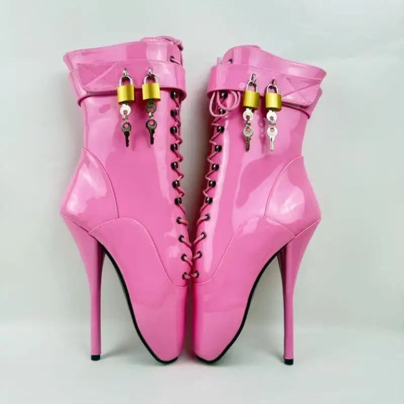 18CM/7Inch Stiletto Super High Heel Lock Wrap Strap Ankle Ballet Boots Fetish Shoes 2025 New Women Pink Sexy Short Booties Mujer