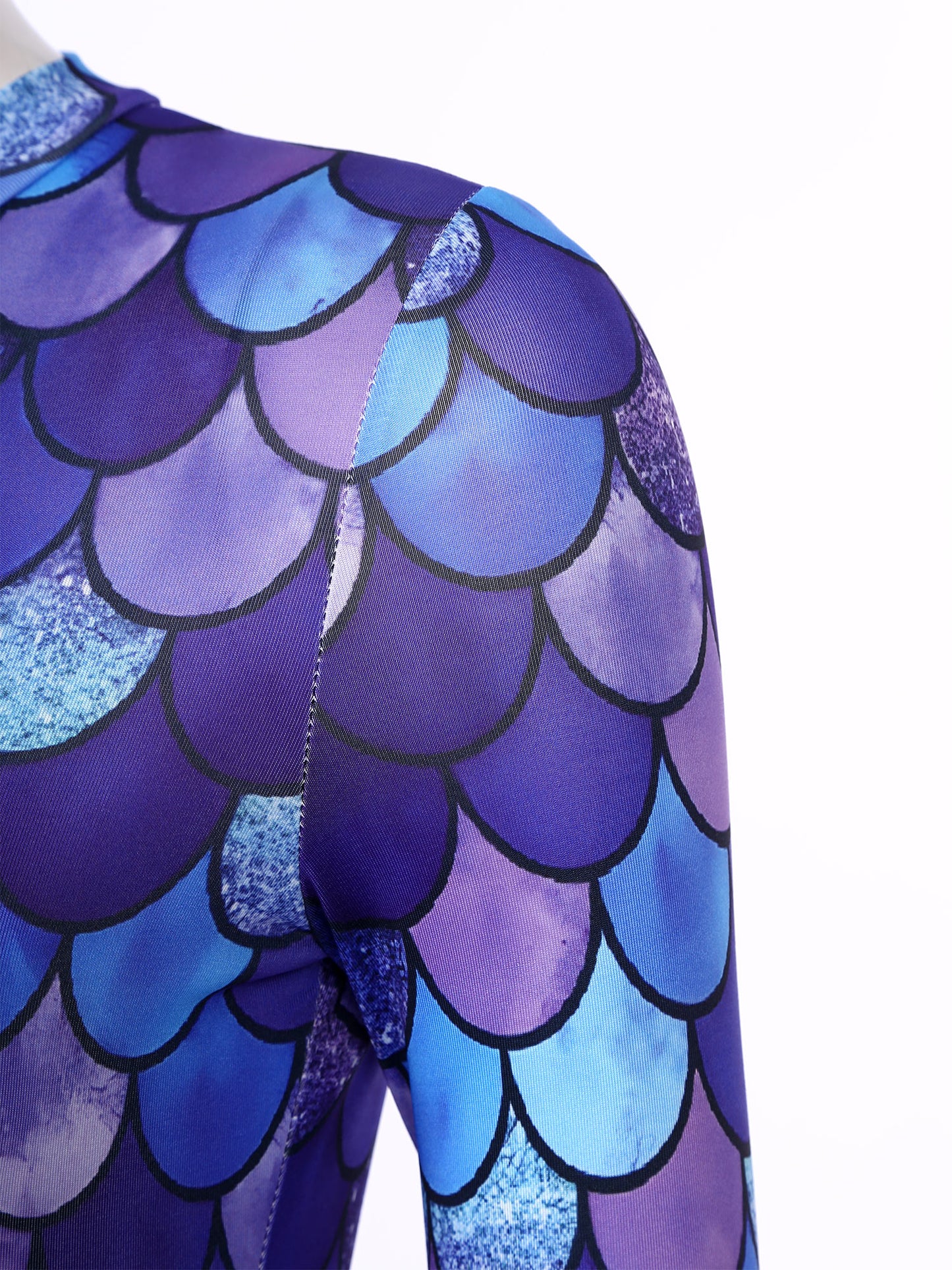 Womens Rash Guard One Piece Swimsuit Mermaid Fish Scale Print Long Sleeve Back Zipper Full Body Tops Sexy Swimwear Jumpsuit