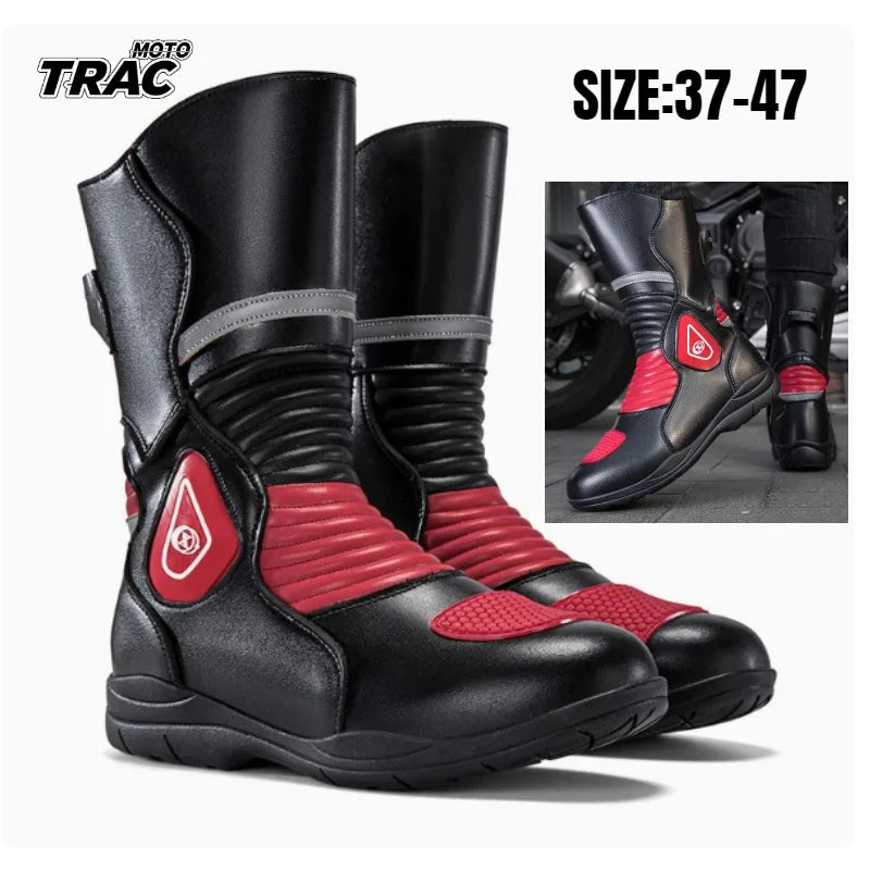 Hot Men Leather Moto Boots High Top Waterproof, Anti-collision Motorcbike Boots Breathable, Anti-skid, Safe Outdoor Riding