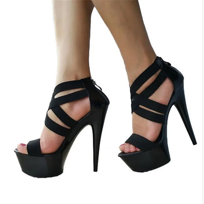 Elegant Exegang Office Lady Sandals Cross Strap Sandalia Nightclub Womam Sandals 15cm Spike Heels Para Mujer Plus:35-42 43 Pumps