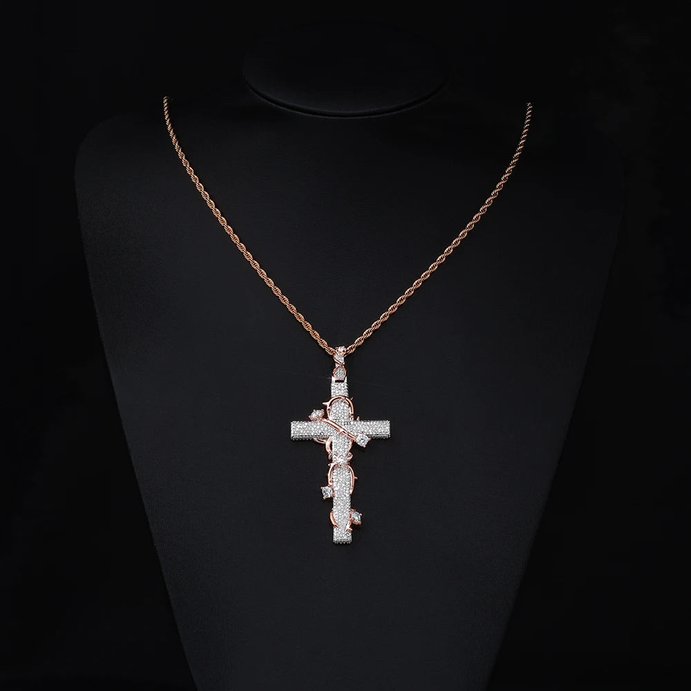 NUOYA Luxury Moissanite 925 Sterling Silver Pendant Necklace Thorn Wrapped Cross/Pray Pendant Pass Diamond Test Fine Gift