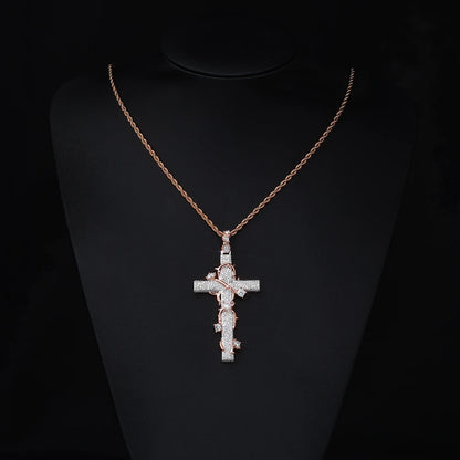 NUOYA Luxury Moissanite 925 Sterling Silver Pendant Necklace Thorn Wrapped Cross/Pray Pendant Pass Diamond Test Fine Gift