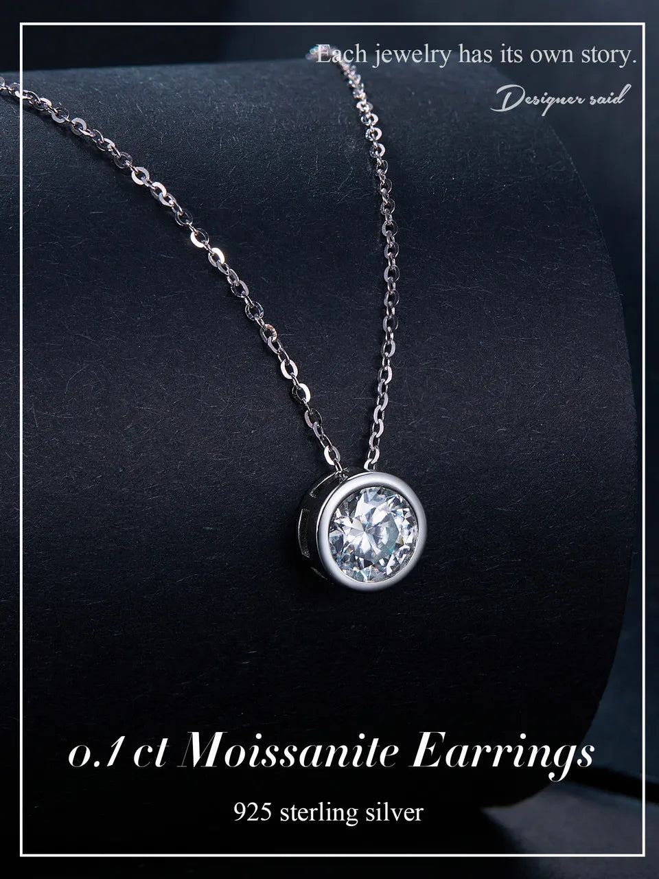 BAMOER 1CT Bezel Moissanite Pendant Necklace D color VVS1 Lab Diamond for Women 925 Sterling Silver Wedding Minimalist Jewelry