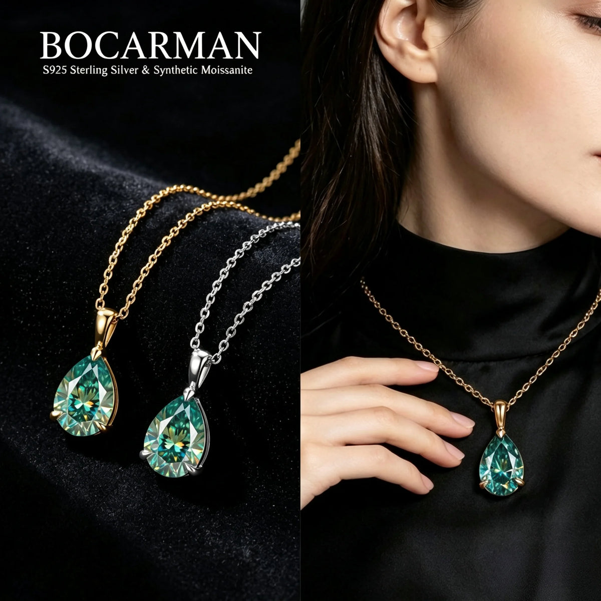 Bocarman Colorful Pear Moissanite Pendant on S925 Silver Chain GRA Iridescent Teardrop Whimsical Enchanting Gift