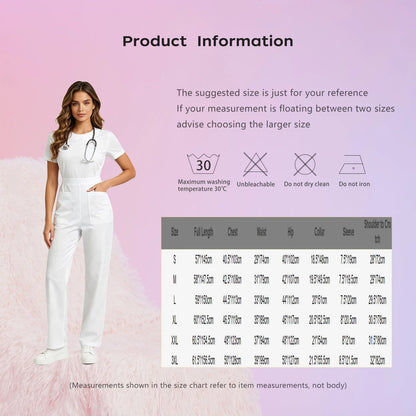 Womens Scrubs Jumpsuit Soft Stretch Medical Scrub Set with Pockets Front Zipper Elastic Waist Jogger Pants Nurse Doctor Workwear