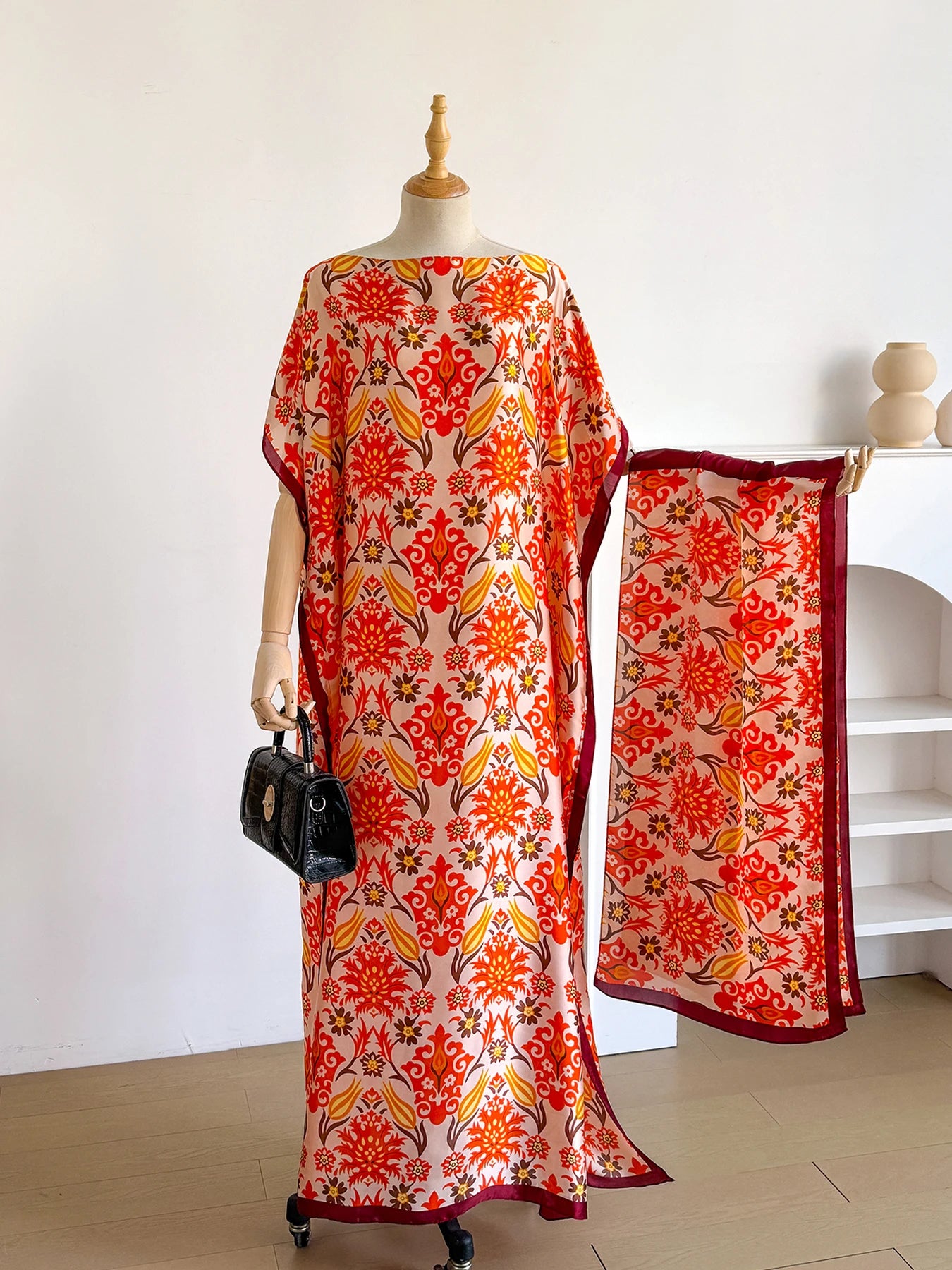 New 2026 African Women Dashiki Boho Print Maxi Dress Free Size Design with Scarf Loose Elegant Muslim Dubai Style