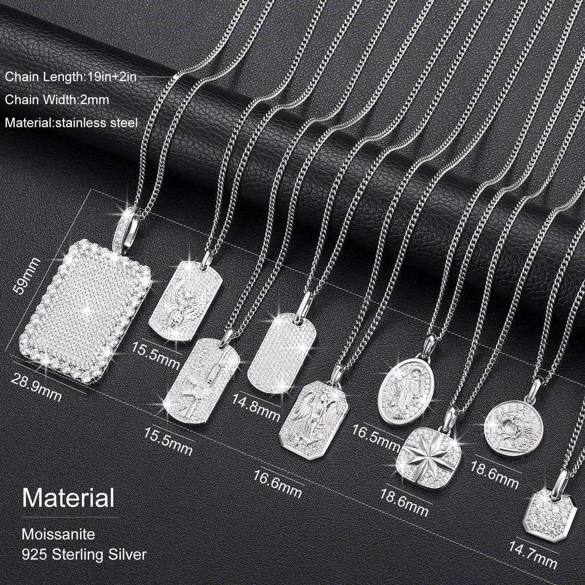S925 Moissanite Streamline Tag Pendant For Men Women Hip Hop Jewelry D VVS Moissanite Necklace With Free 2MM Steel Cuban Chain