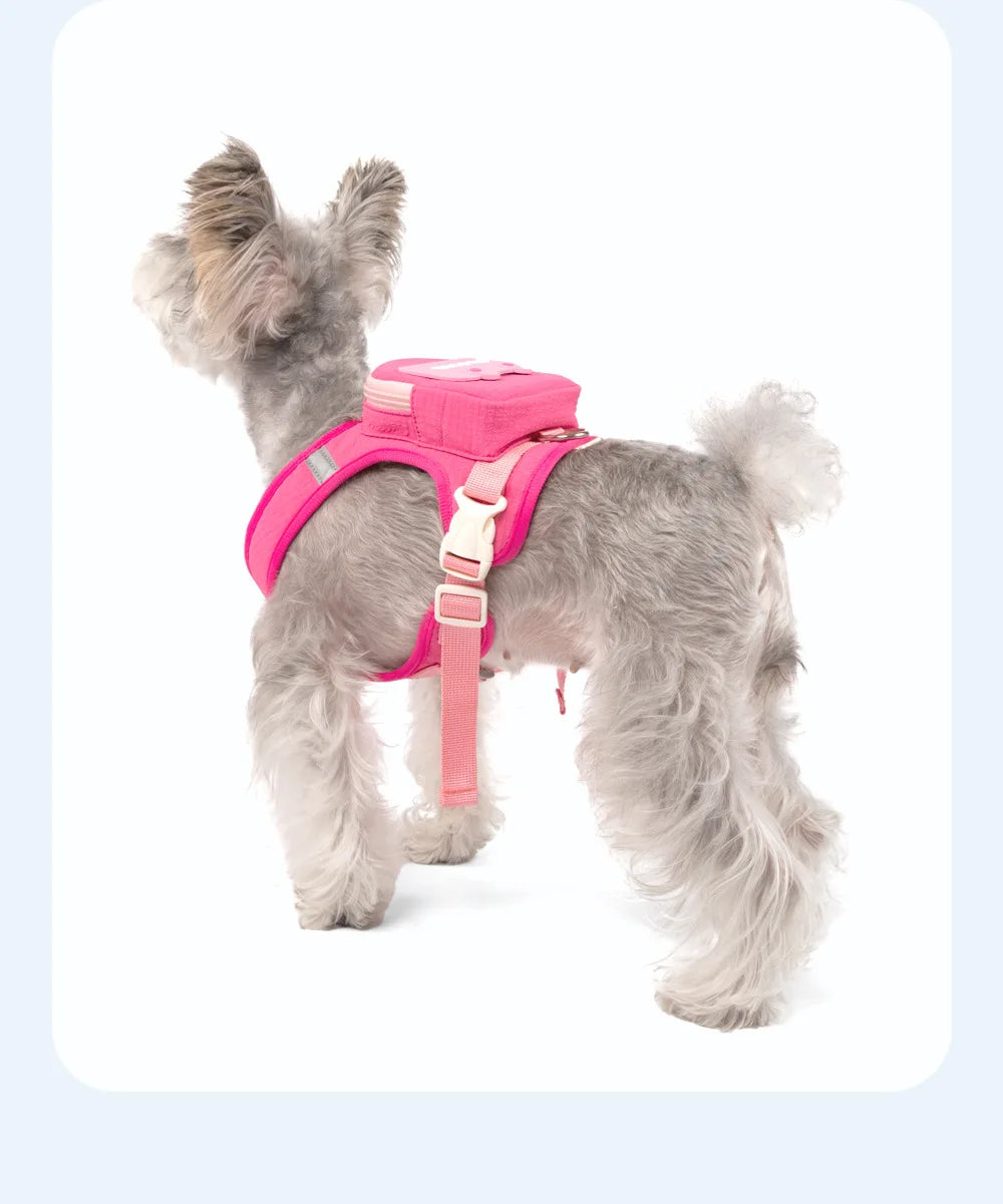 Dog Backpack Harness Cute Plaid Outdoor Self-Carrying Bag for Pets Puppy Chest Vest for Walking Adjustable for Small Medium Dogs