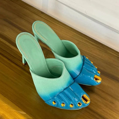 Fashionable Gold Thumb Five Toe Sandals Women Slim High-Heeled Slippers Versatile Temperament Ankle Strap Sandals