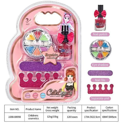Children Makeup Kit Lipgloss Eyeshadow Nail Polish File Non-toxic Makeup Princess Girl Cosmetics Washable Christmas Gift For Kid