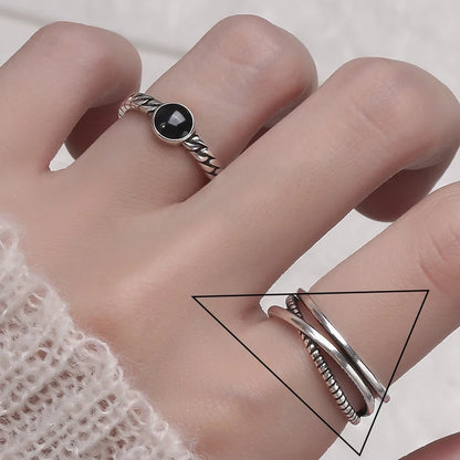 VENTFILLE 925 Sterling Silver Geometric Multilayer Round Bead Ring Female Fashion Punk Temperament Prevent Allergy Charm Jewelry