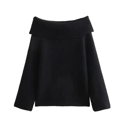 HH Women Fashion Solid Off Shoulder Sweater Long Sleeve Knitted Pullover Sweater Autumn Female Casual Knitwear Chic Top