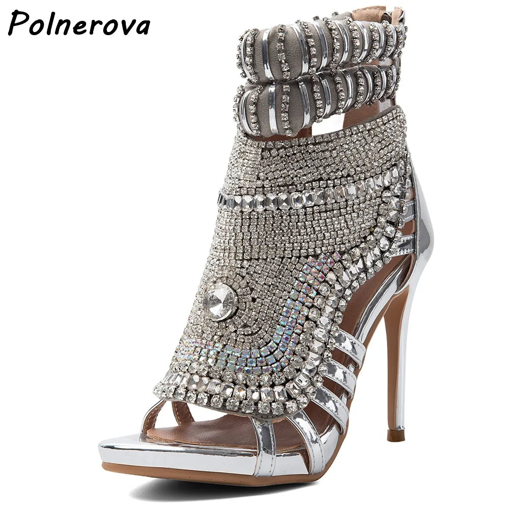 Pearl Ankle Band Sandals Peep Toe Ankle Band Hollow Narrow Band Shoes Women Back Zipper Summer Elegant Luxury Party Sexy Shoes