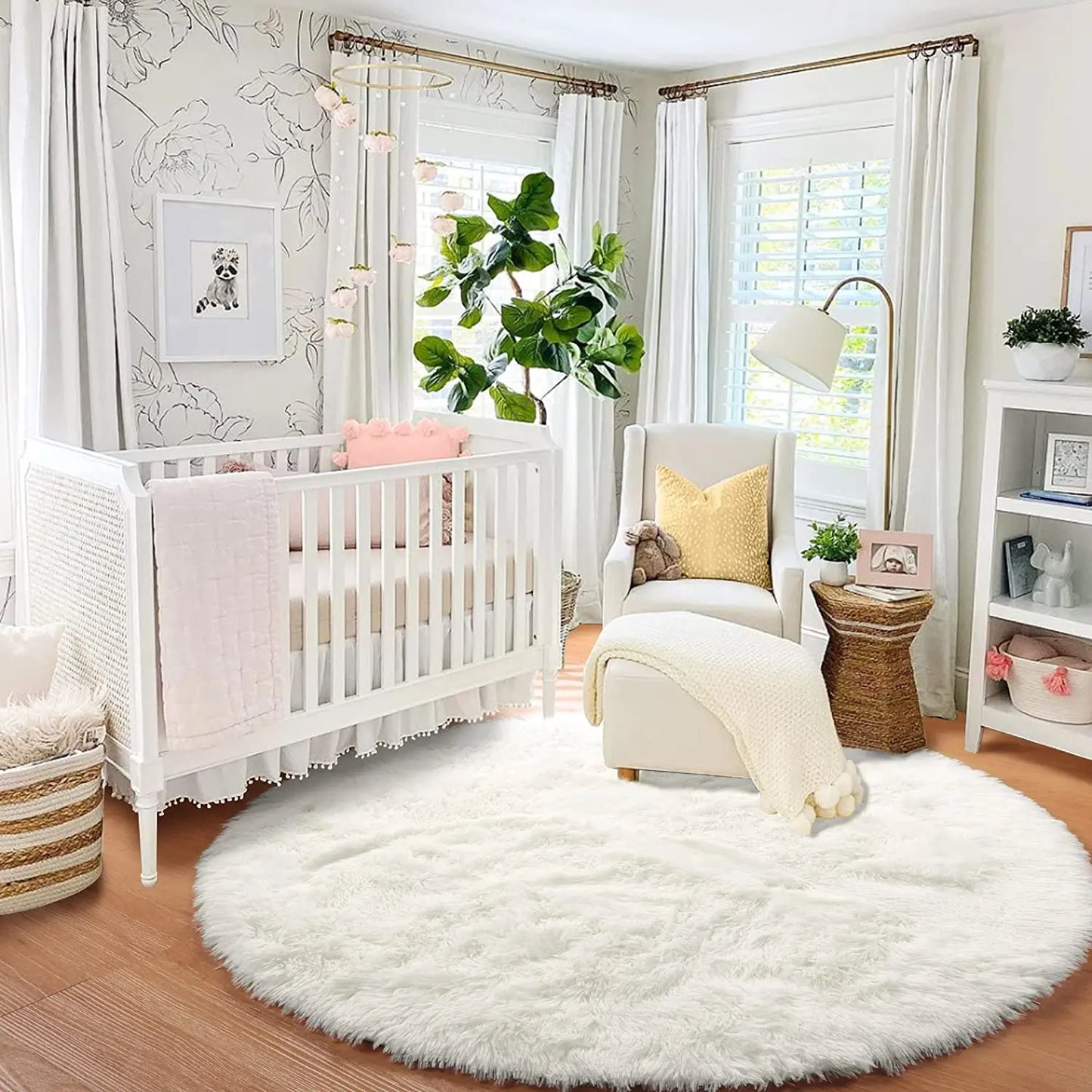 60/80/100/120/140/160 Round Rug Rainbow Fluffy Soft Area Rugs for Kids Girls Room Plush Shag Carpet Cute Circle Bedroom Decor