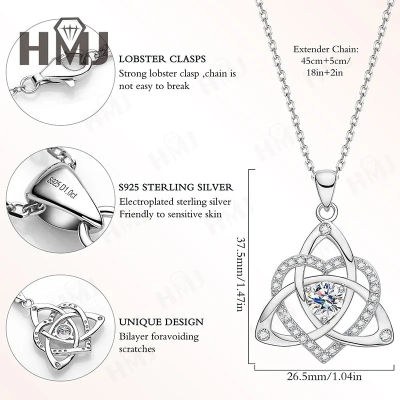 Shamrock Pendant Necklace Heart Shaped Moissanite Diamond 925 Sterling Silver Chain Anniversary Birthday Gift High Quality Charm