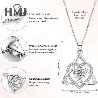 Shamrock Pendant Necklace Heart Shaped Moissanite Diamond 925 Sterling Silver Chain Anniversary Birthday Gift High Quality Charm