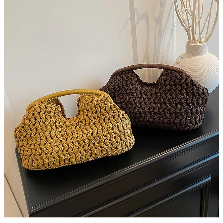 New Summer Beach Bag for Women Clutch Bag Luxury Designer Straw Bags Tote Handbag Fashion Woven Rattan Bags Female Travel Purse