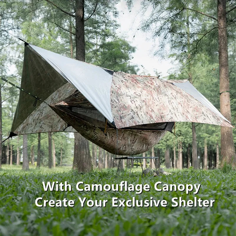 2025 TRAVELER NEW MC Camo Hammock Tent Set with Mosquito Net & Sunshade - Anti-Roll Design for 1-2 Person Outdoor Camping