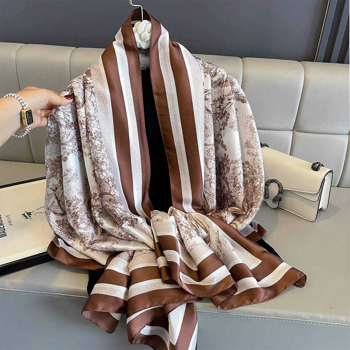 180*90cm Large Silk Satin Scarf Women Fashion Printed Scarf Spring And Summer Styles New Shawl Wrap Female Hand 2025 NEW