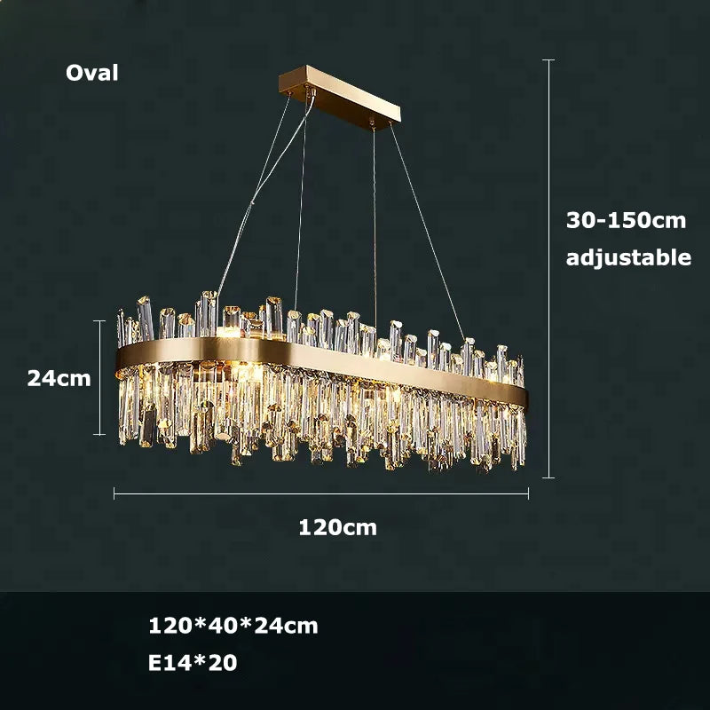 LED Postmodern Golden Chrome Silver Round Oval Crystal Chandelier Lighting Suspension Luminaire Lampen For Dinning Room