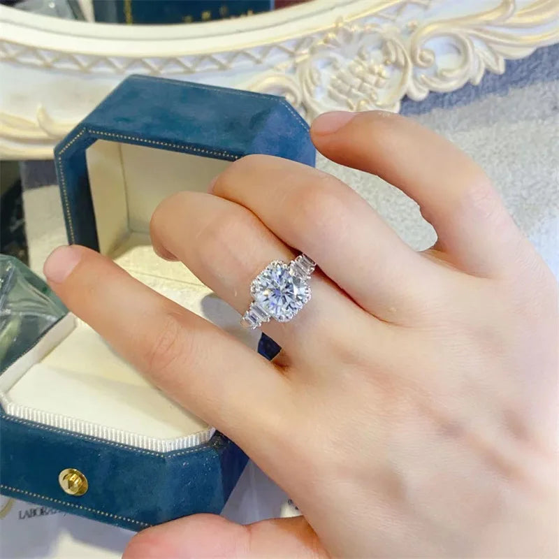 100% original certified PT950 white gold ring 3 carat D color moissanite ring AU750 white gold  with certificate with black card