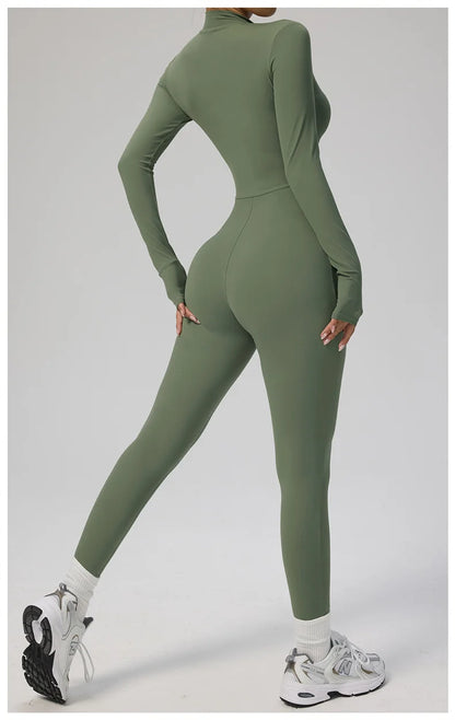 TRY TO BN Women's Jumpsuit Long Sleeve Zipper Shapewear Bodysuit Yoga Fitness One Piece Tights Gym Clothing Mono Deportivo Mujer