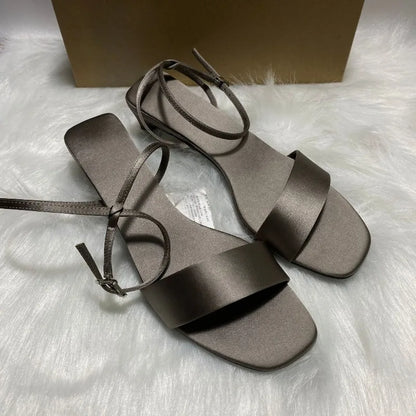 Luxury Satin Ankle Strap Low Heels Women Modern Sandals Summer Elegant Open Toe Brand Designer Large Size Female Office Shoes