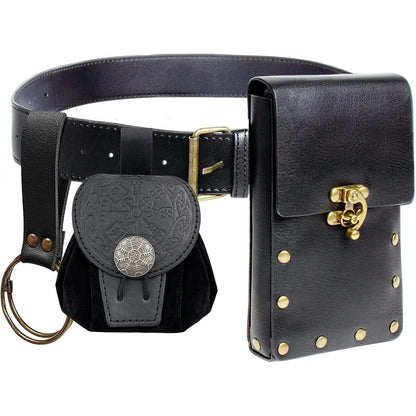 Renaissance Costume Accessories Retro Leather Waist Belt with Fanny Pack Medieval Viking Drawstring Coin Pouch Skirt Hike Clip for Renaissance Faires Cosplay Costume Party